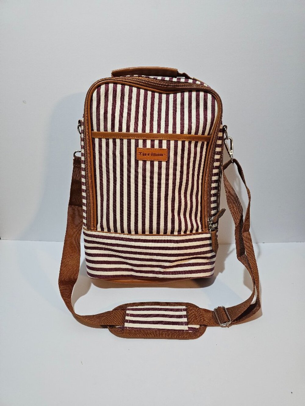 Tirrinia Wine Bag Camel White Stripes Insulated NWT
